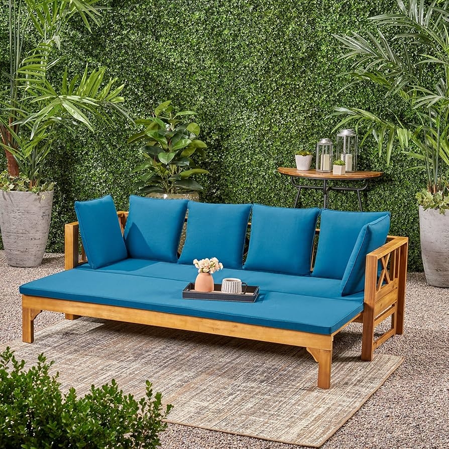 Convertible Outdoor Daybed Teal Blue Deep Seat Lounger