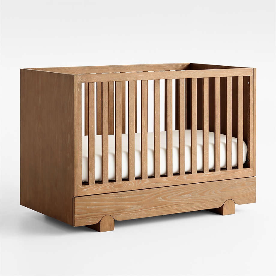 Convertible Storage Crib Arched Feet Hazelnut Wood Nursery Bed