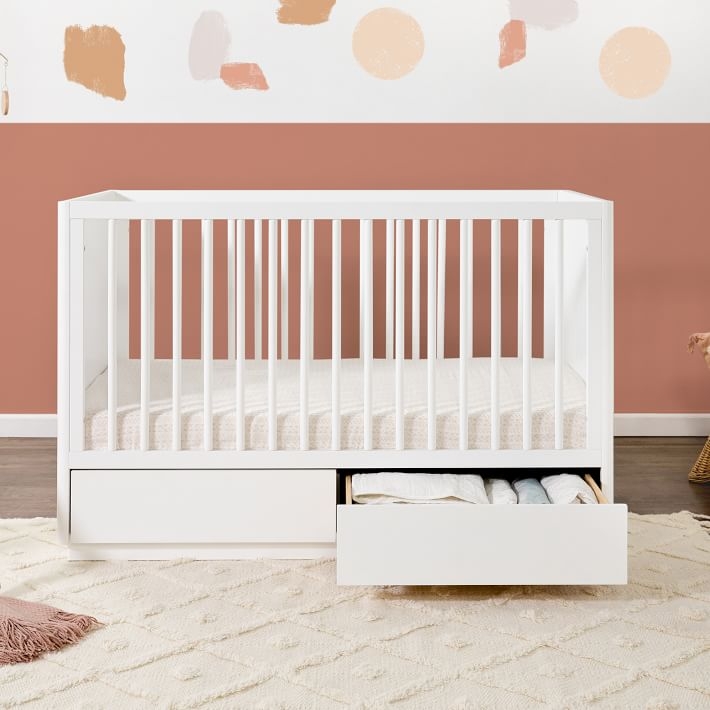 Convertible Storage Crib Matte White Finish 3-in-1 Space Saver