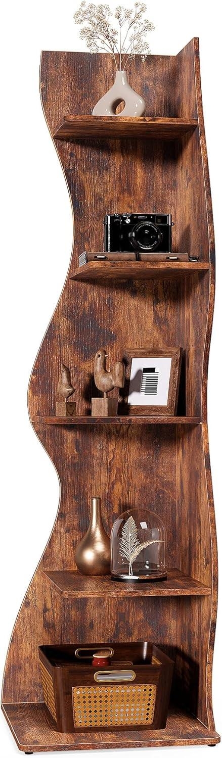 Corner Bookcase Distressed Wood Corner Shelving Brown