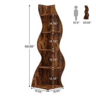 Corner Bookcase Serpentine Tall Bookshelf Distressed Matte