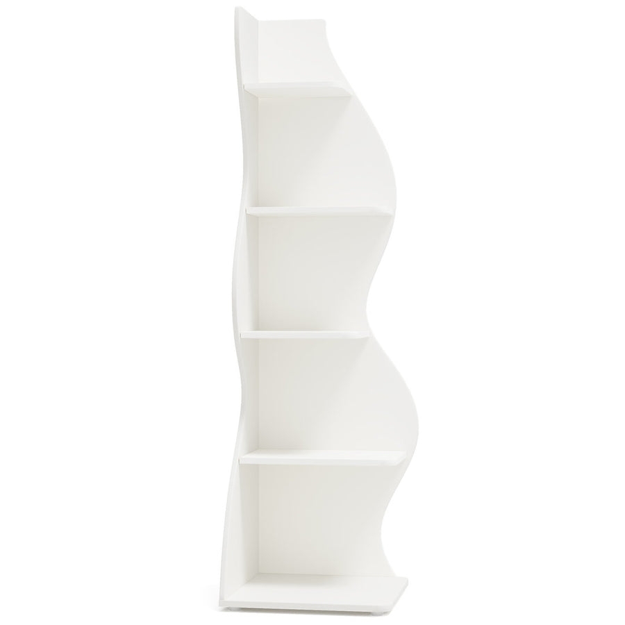 Corner Bookcase Solid White Wavy Side Panels Sculptural