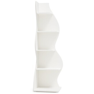 Corner Bookcase Solid White Wavy Side Panels Sculptural