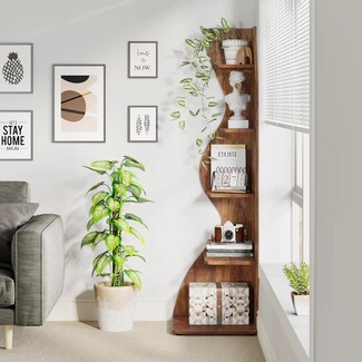 Corner Bookcase Walnut Wood Asymmetrical Display Unit