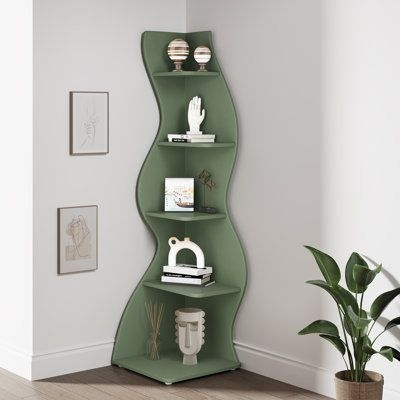 Corner Bookcase Wavy Green Corner Shelf S-Shaped Frame