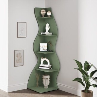Corner Bookcase Wavy Green Corner Shelf S-Shaped Frame