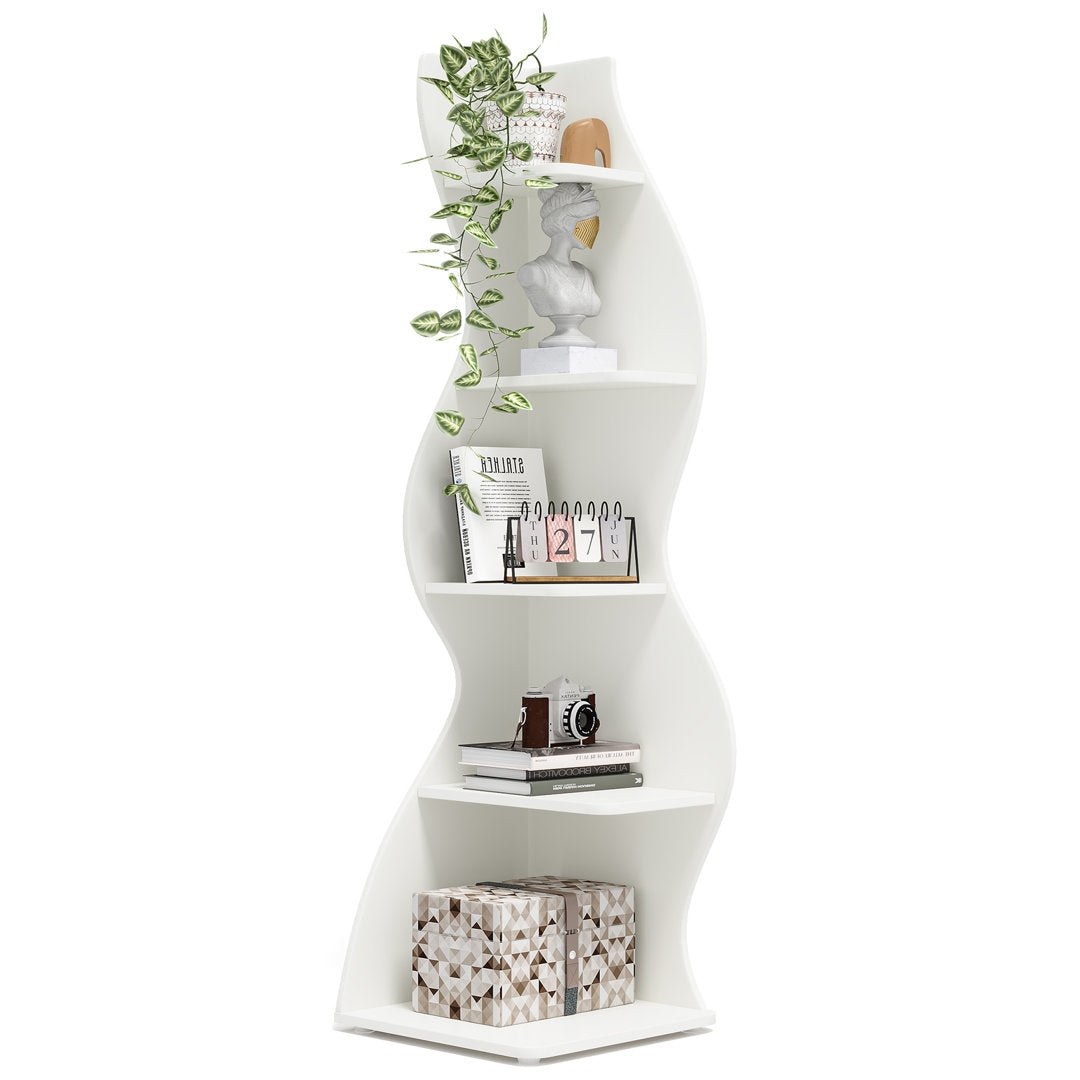 Corner Bookcase White Matte Sinuous Open Bookcase Design