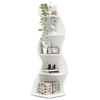 Corner Bookcase White Matte Sinuous Open Bookcase Design