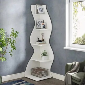 Corner Bookshelf Crisp White Sculptural Display Shelf
