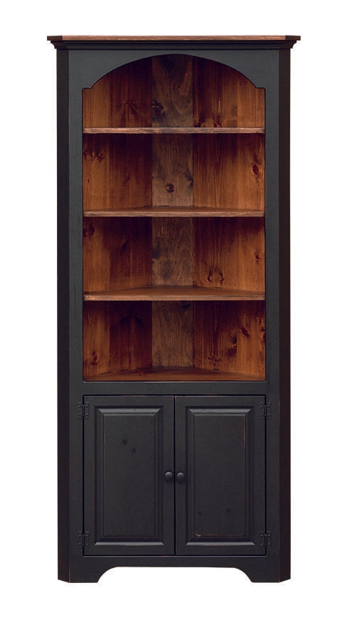 Corner Cabinet Featuring Arched Opening and Two-Tone Wood