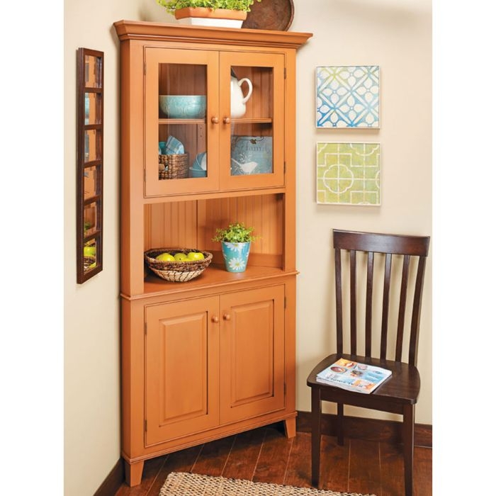Corner Cabinet in Terracotta Finish with Crown Molding