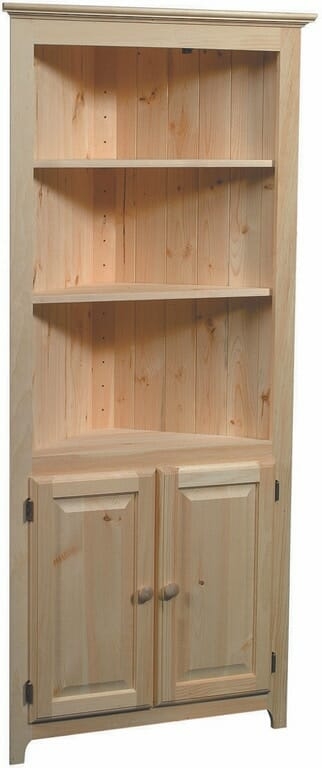 Corner Cabinet with Plank Backing in Unfinished Pine