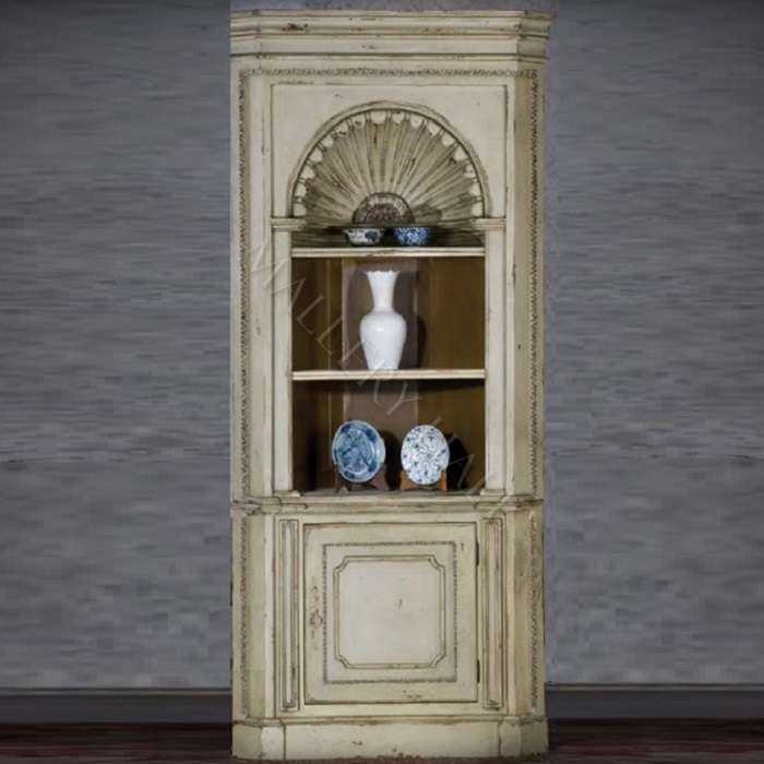 Corner Cabinet with Shell Carved Dome in Antique Cream