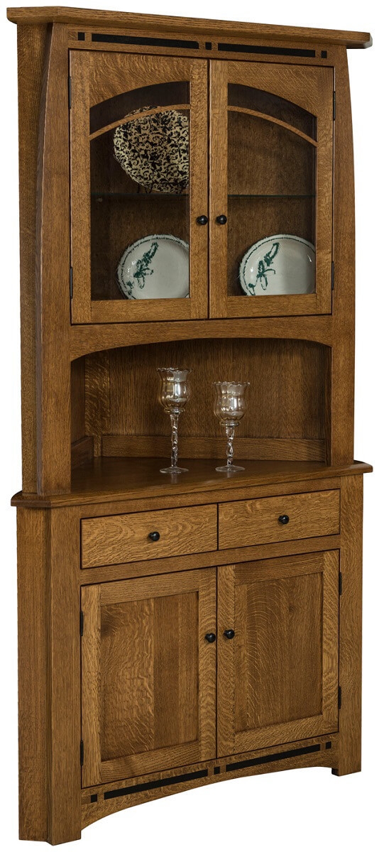 Corner China Cabinet with Arched Alcove and Mission Style