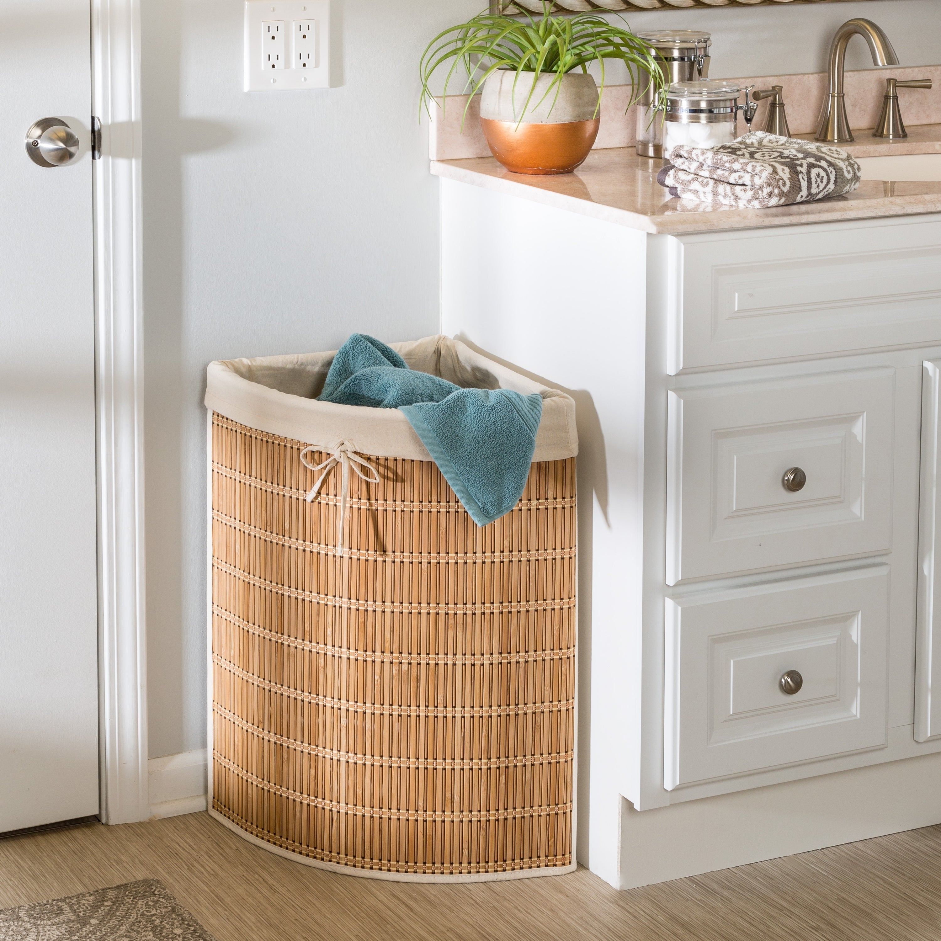 Corner Hamper: Bamboo with Liner bamboo hamper with laundry bag