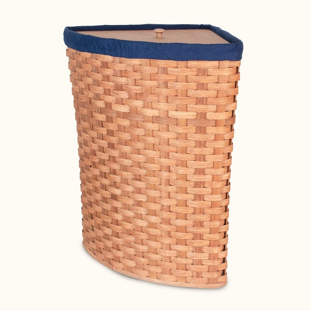 Corner Hamper: Splint Wood Navy corner hamper with navy liner