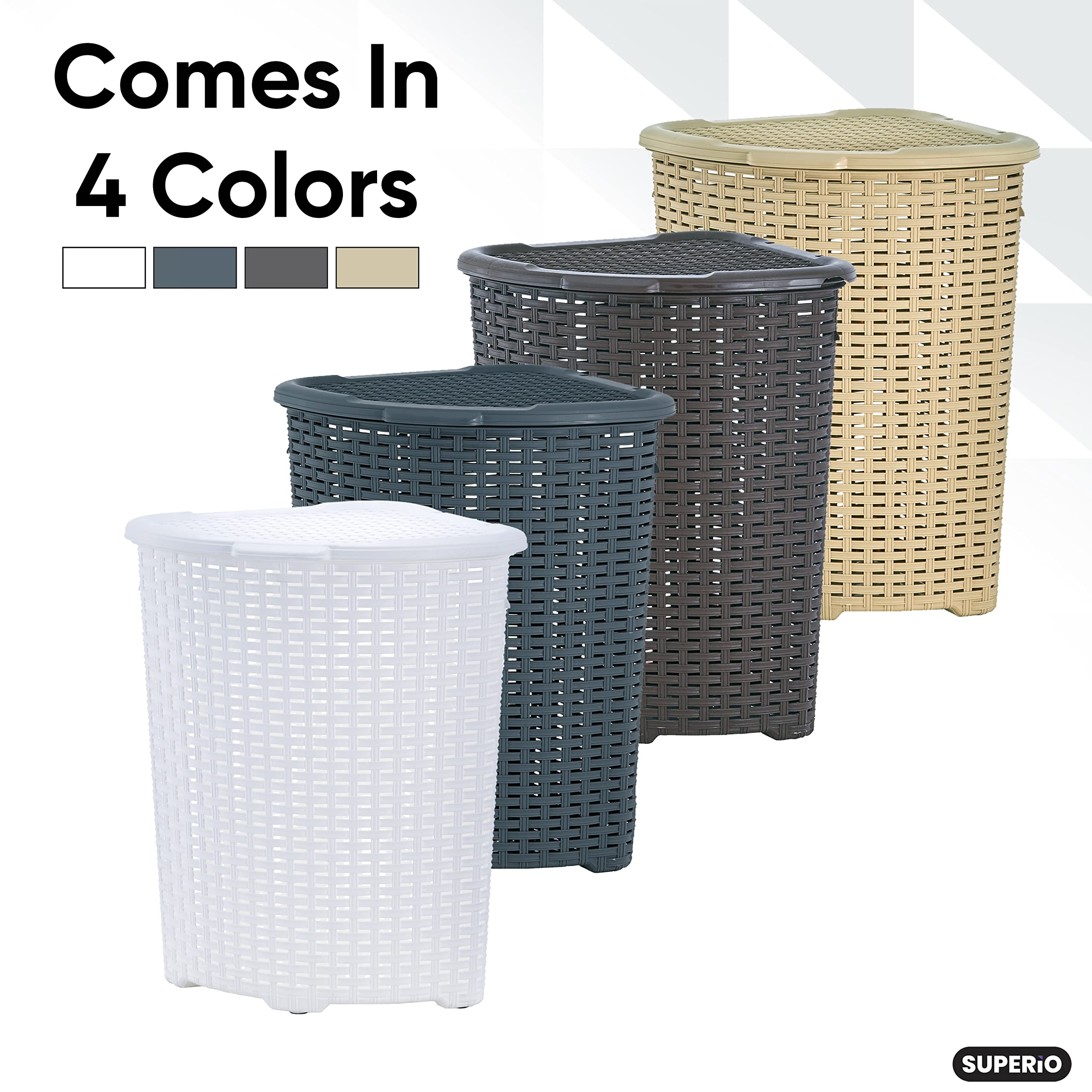 Corner Hamper: Woven Plastic Rattan neutral home organization set