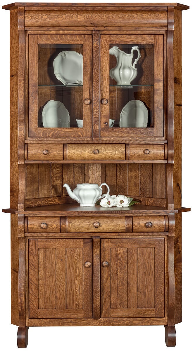 Corner Hutch Featuring Small Accent Drawers and Glass