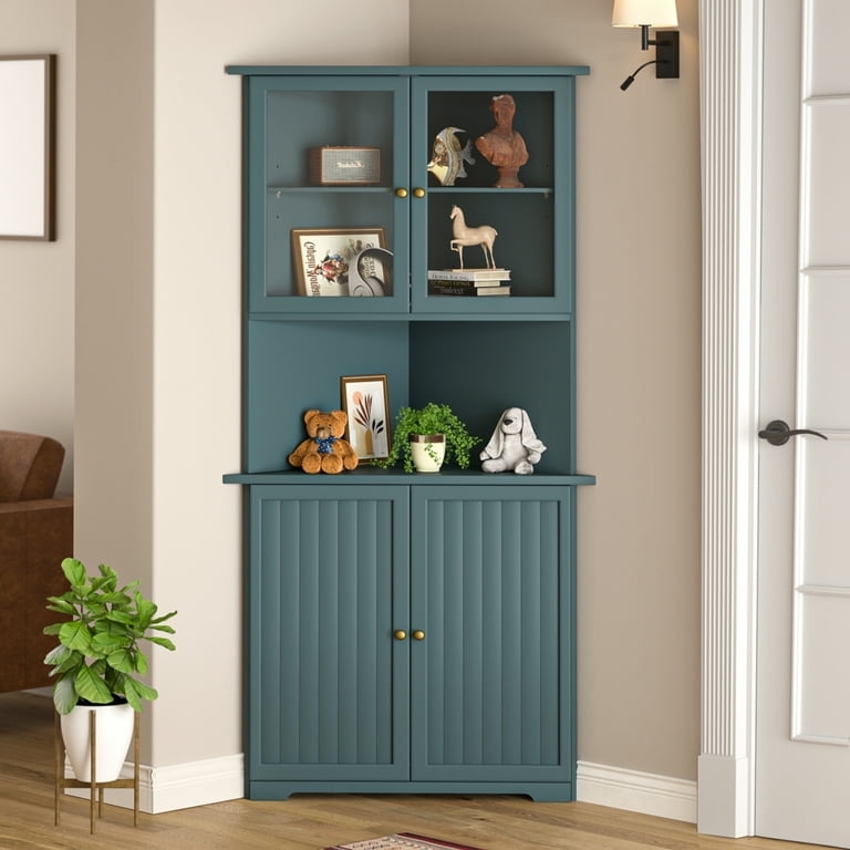 Corner Hutch in Slate Blue Finish and Beadboard