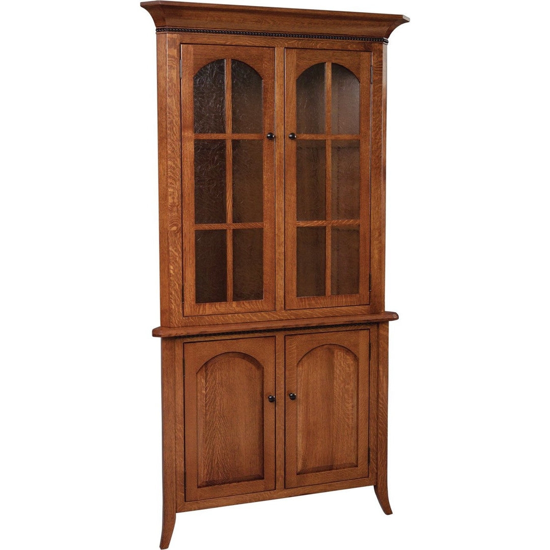 Corner Hutch with Arched Glass Panels and Rope Molding