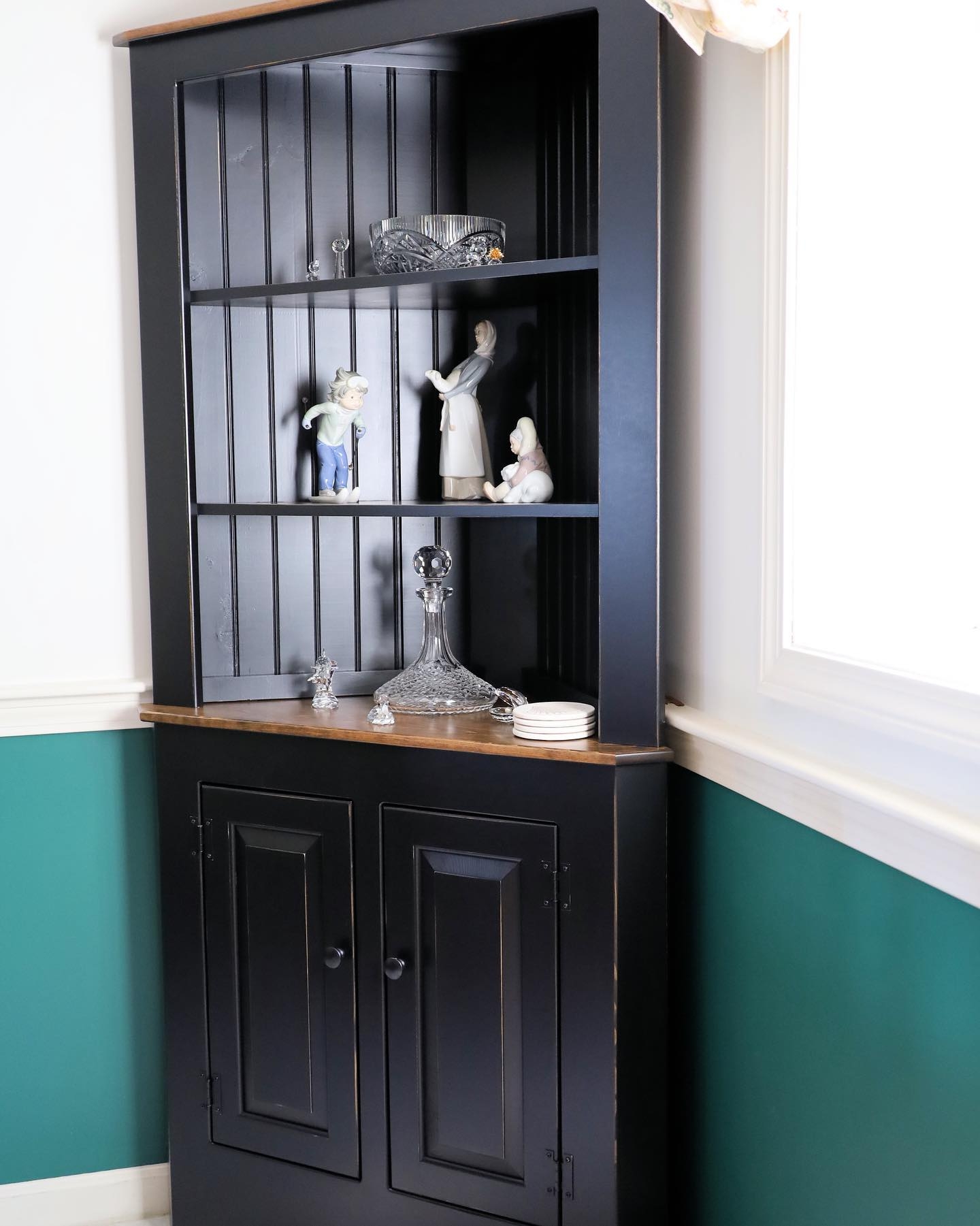 Corner Hutch with Beadboard Back and Two Tone Finish