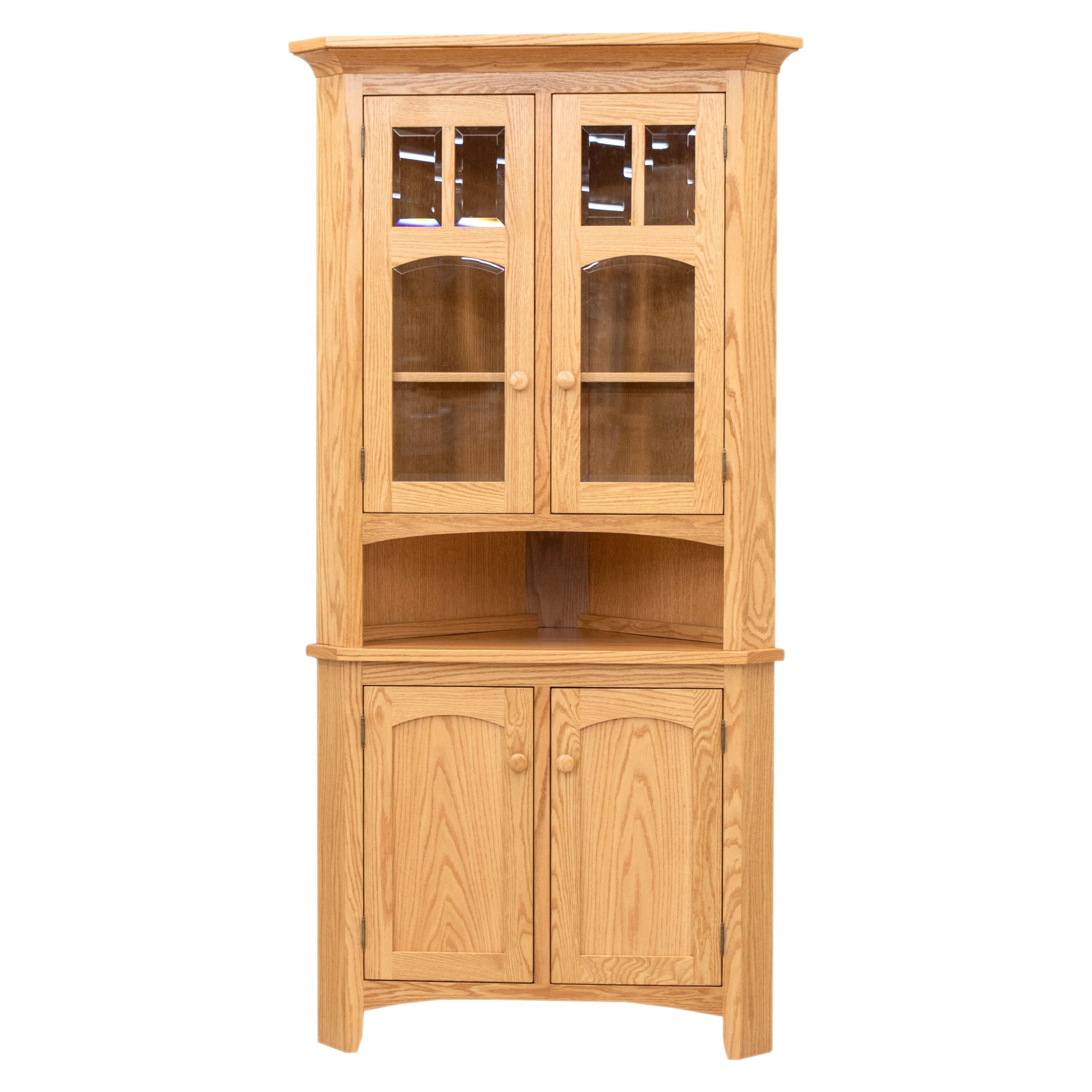 Corner Hutch with Mission Mullions and Light Oak Tone