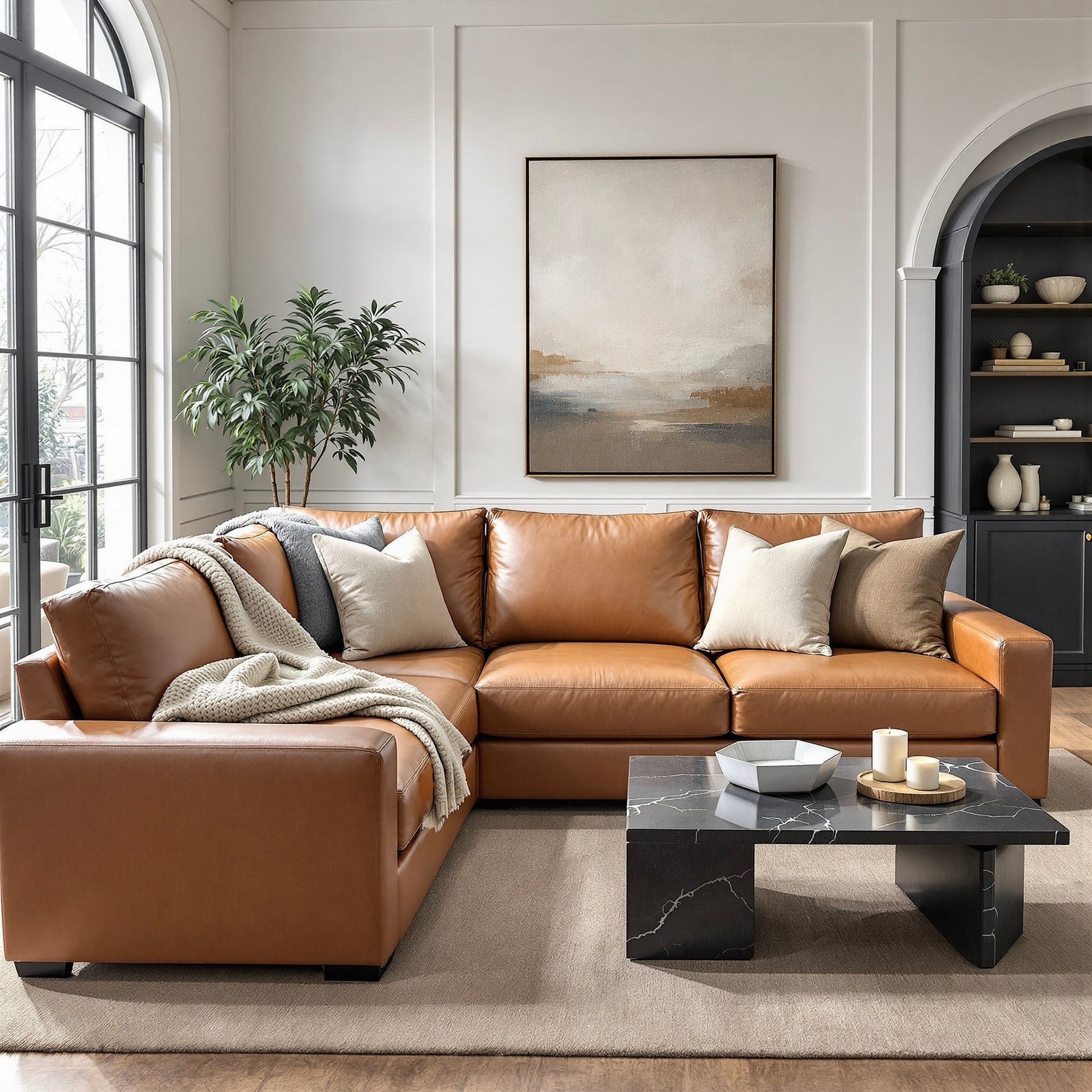 Corner Sectional Arched Window Backdrop Modern Corner Sofa