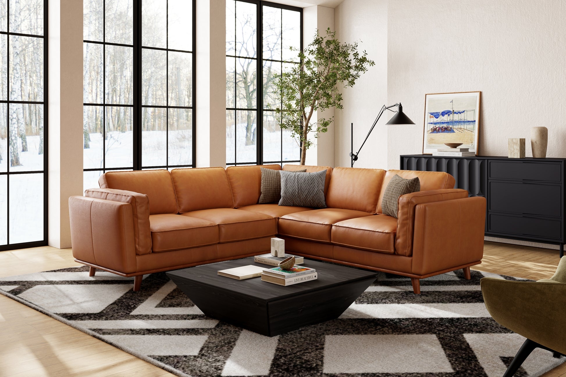 Corner Sectional Modular Corner Design Chocolate Leather