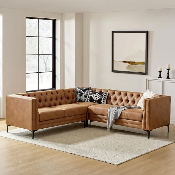 Corner Sectional with Button Tufted Back and Black Legs