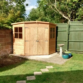 Corner Shed with interlocking cladding and double doors