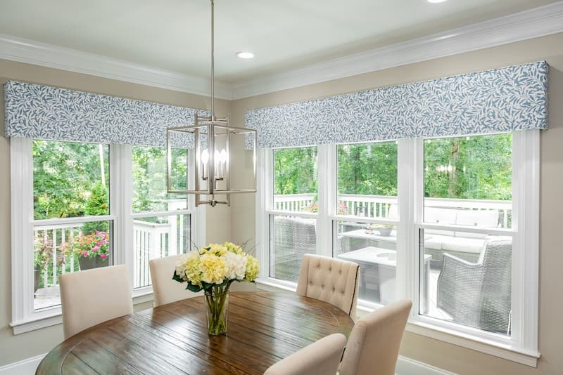 Cornice Window Treatment: Botanical Print Upholstered Dining Nook