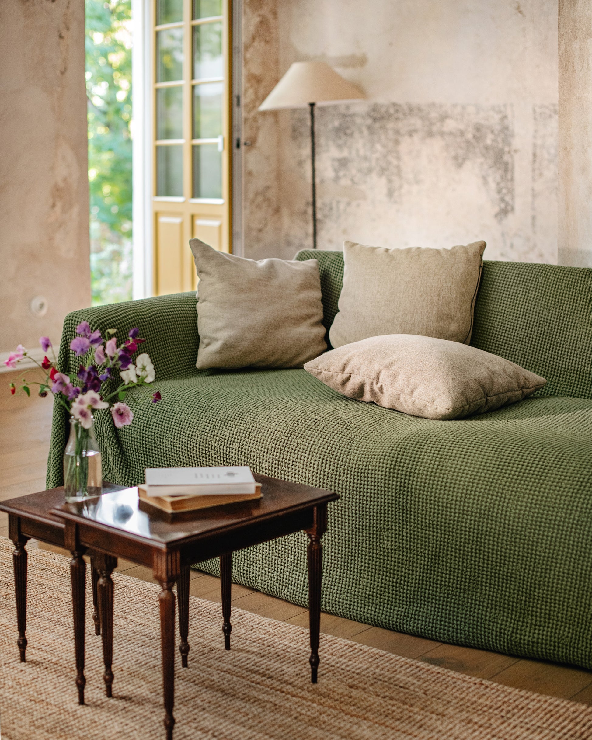 Couch Cover With Waffle Weave Texture Forest Tone