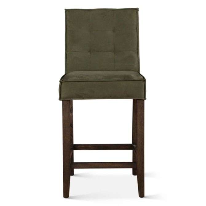 Counter Chair Green Eco Suede Tufted Back Bar Stool