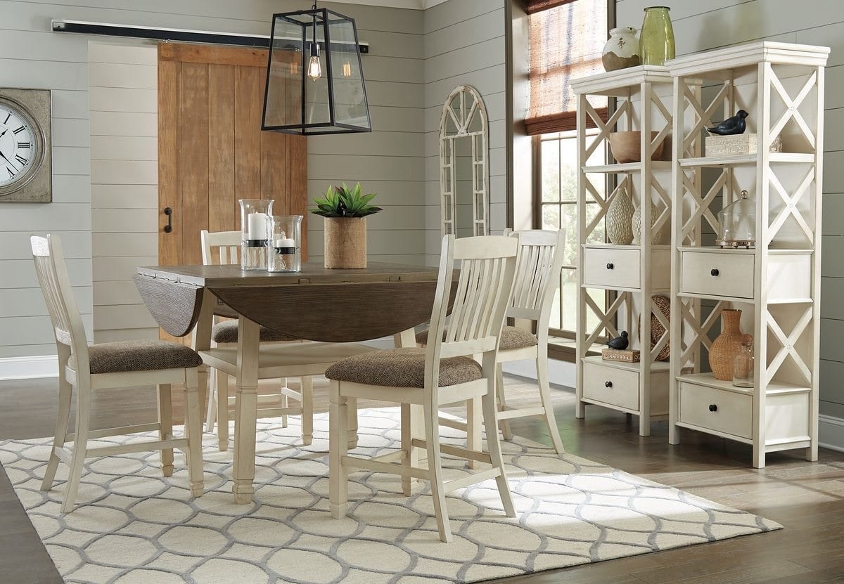 Counter Height Dining Set with X Brace Bookcases and Two Tone