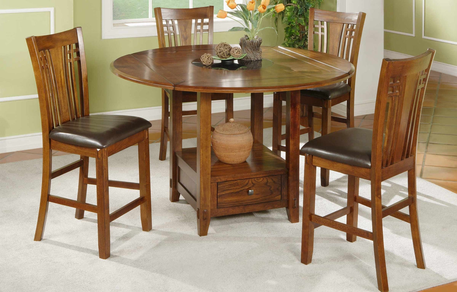 Counter Height Pub Set: Granite Lazy Susan and Storage