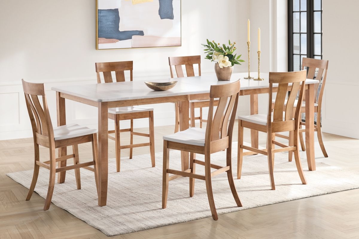 Counter Height Set in Honey Wood with Stone Like Top