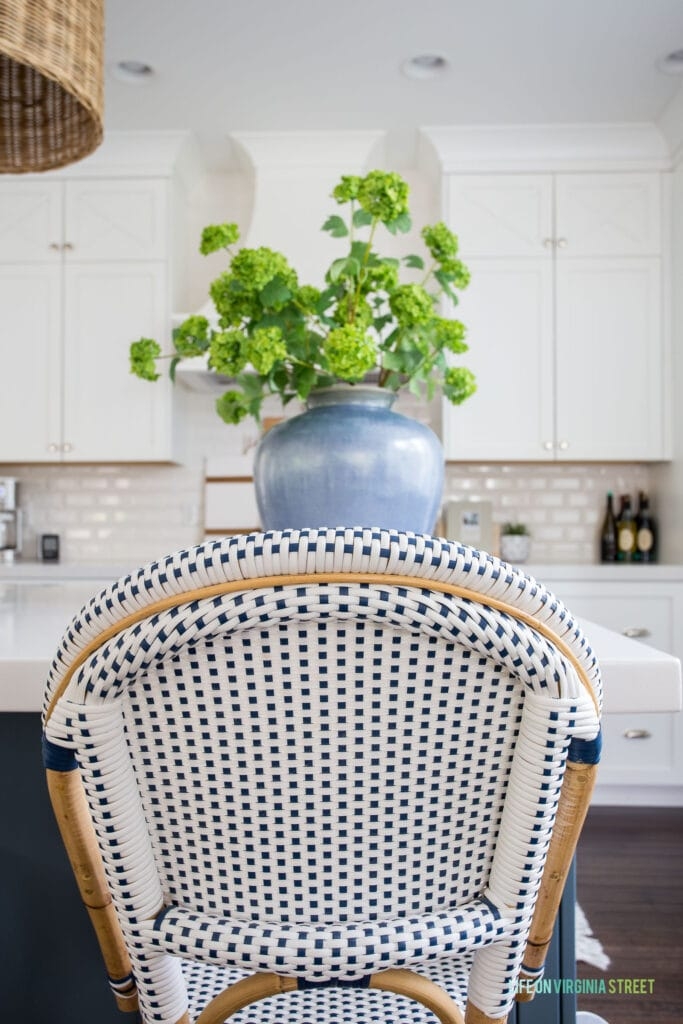 Counter Stool featuring Navy White Pattern and Checkered Weave