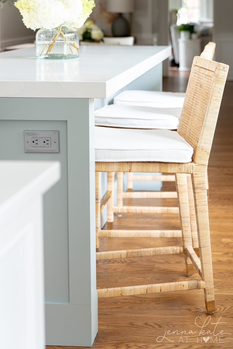 Counter Stool featuring Woven Rattan Texture on Pale Blue Island