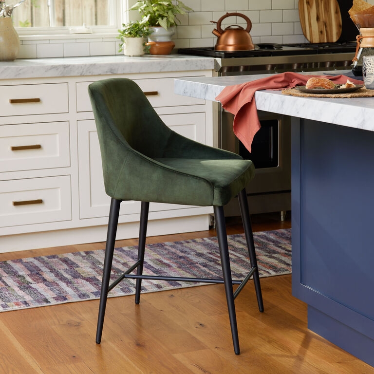 Counter Stool Forest Green Velvet Curved Back Counter Stool