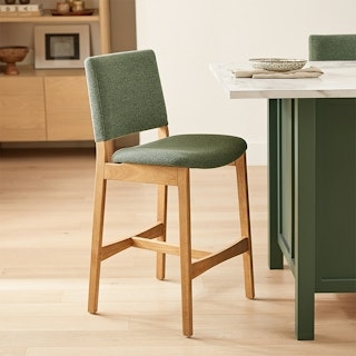 Counter Stool Forest Green Walnut Mid-Century Stool