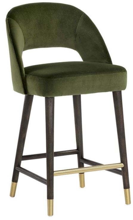 Counter Stool Green Velvet Gold Capped Feet Open Back Stool
