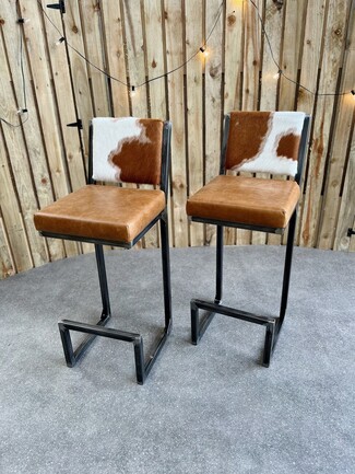 Counter Stool: Industrial Cantilever Cowhide Back Stool
