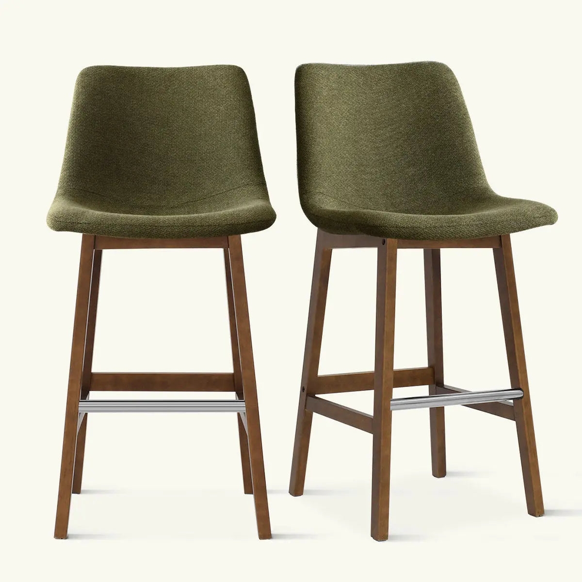 Counter Stool Moss Green Fabric Tapered Wood Leg Stools Set