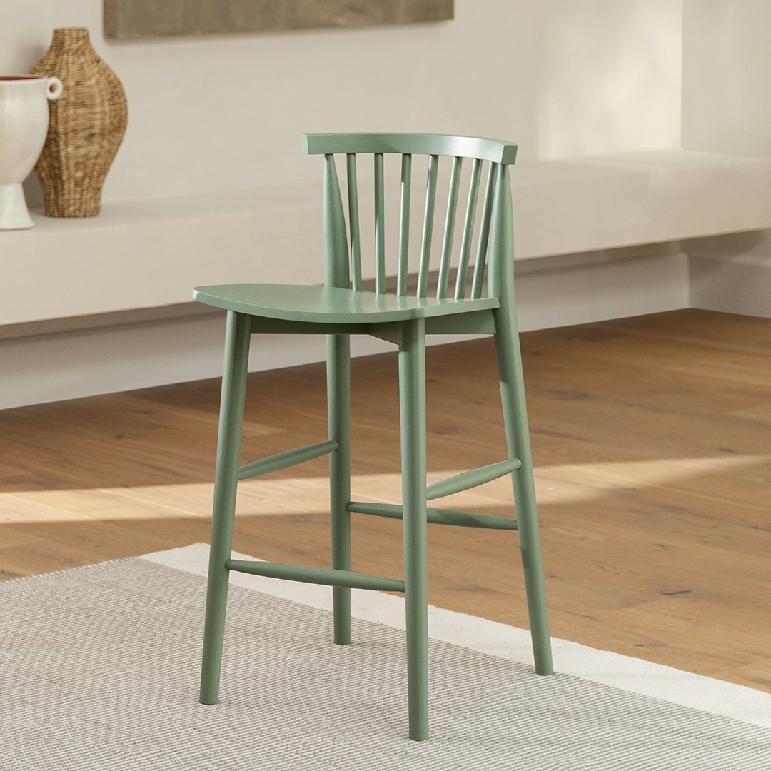 Counter Stool Norfolk Green Oak Spindle Back Kitchen Stool