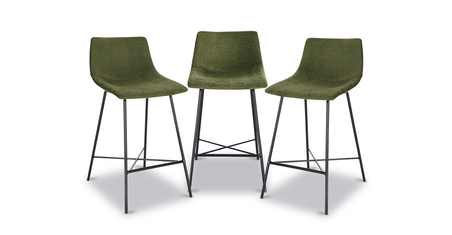 Counter Stool Olive Green Velvet Low Back Upholstered Stool
