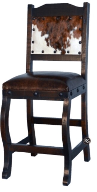 Counter Stool: Rustic Hacienda Cowhide Back Frame Stool