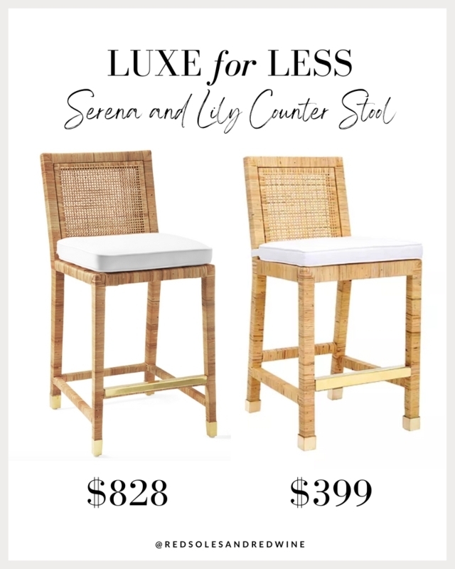 Counter Stool with Cane Back and Polished Brass Footrest