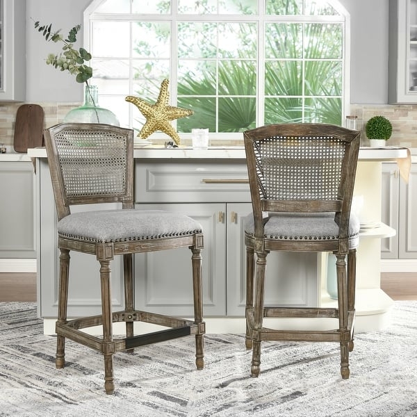 Counter Stool with Metal Kickplate and Fluted Legs
