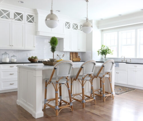 Counter Stool with Navy White Weave and Bistro Silhouette