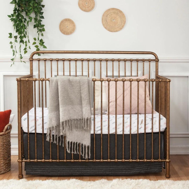 Crib High Back Headboard Vintage Iron Finish and Metal Spindles
